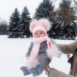 Maxbell Baby Winter Warm Pom Bobble Ski Hat Knit Crochet Beanie Cap Scarf Set Pink