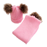 Maxbell Baby Winter Warm Pom Bobble Ski Hat Knit Crochet Beanie Cap Scarf Set Pink