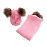 Maxbell Baby Winter Warm Pom Bobble Ski Hat Knit Crochet Beanie Cap Scarf Set Pink