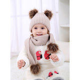 Maxbell Baby Winter Warm Pom Bobble Ski Hat Knit Crochet Beanie Cap Scarf Set Pink