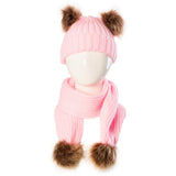 Maxbell Baby Winter Warm Pom Bobble Ski Hat Knit Crochet Beanie Cap Scarf Set Pink