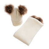 Maxbell Baby Winter Warm Pom Bobble Ski Hat Knit Crochet Beanie Cap Scarf Set White