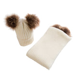 Maxbell Baby Winter Warm Pom Bobble Ski Hat Knit Crochet Beanie Cap Scarf Set White