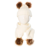 Maxbell Baby Winter Warm Pom Bobble Ski Hat Knit Crochet Beanie Cap Scarf Set White