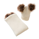 Maxbell Baby Winter Warm Pom Bobble Ski Hat Knit Crochet Beanie Cap Scarf Set White