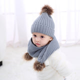 Maxbell Toddler Kids Baby Winter Warm Pom Bobble Hat Knit Beanie Cap Scarf Set Black