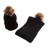 Maxbell Toddler Kids Baby Winter Warm Pom Bobble Hat Knit Beanie Cap Scarf Set Black