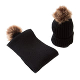 Maxbell Toddler Kids Baby Winter Warm Pom Bobble Hat Knit Beanie Cap Scarf Set Black