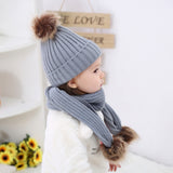 Maxbell Toddler Kids Baby Winter Warm Pom Bobble Hat Knit Beanie Cap Scarf Set Black