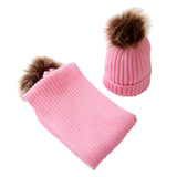 Maxbell Toddler Kids Baby Winter Warm Pom Bobble Hat Knit Beanie Cap Scarf Set Pink