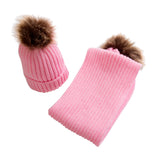 Maxbell Toddler Kids Baby Winter Warm Pom Bobble Hat Knit Beanie Cap Scarf Set Pink