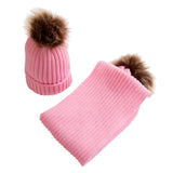 Maxbell Toddler Kids Baby Winter Warm Pom Bobble Hat Knit Beanie Cap Scarf Set Pink