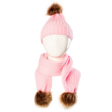 Maxbell Toddler Kids Baby Winter Warm Pom Bobble Hat Knit Beanie Cap Scarf Set Pink