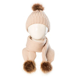 Maxbell Toddler Kids Baby Winter Warm Pom Bobble Hat Knit Beanie Cap Scarf Set Khaki