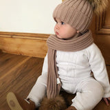 Maxbell Toddler Kids Baby Winter Warm Pom Bobble Hat Knit Beanie Cap Scarf Set Khaki