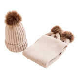 Maxbell Toddler Kids Baby Winter Warm Pom Bobble Hat Knit Beanie Cap Scarf Set Khaki