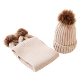 Maxbell Toddler Kids Baby Winter Warm Pom Bobble Hat Knit Beanie Cap Scarf Set Khaki