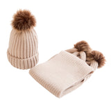 Maxbell Toddler Kids Baby Winter Warm Pom Bobble Hat Knit Beanie Cap Scarf Set Khaki