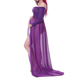 Maxbell Women Pregnant Photography Prop Chiffon Maternity Dress Purple Long Sleeve