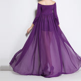 Maxbell Women Pregnant Photography Prop Chiffon Maternity Dress Purple Long Sleeve