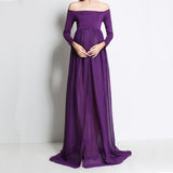 Maxbell Women Pregnant Photography Prop Chiffon Maternity Dress Purple Long Sleeve