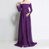 Maxbell Women Pregnant Photography Prop Chiffon Maternity Dress Purple Long Sleeve