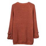 Maxbell Women's Lace Up Front V Neck Long Sleeve Knit Long Sweater Top Orange