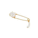 Maxbell Women Gold Alloy Metal Kilt Pin Animal Cat Brooch Large Safety Pin White