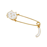 Maxbell Women Gold Alloy Metal Kilt Pin Animal Cat Brooch Large Safety Pin White