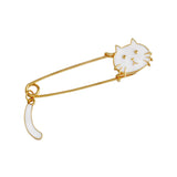 Maxbell Women Gold Alloy Metal Kilt Pin Animal Cat Brooch Large Safety Pin White