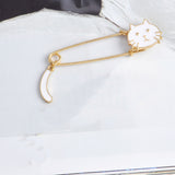 Maxbell Women Gold Alloy Metal Kilt Pin Animal Cat Brooch Large Safety Pin White