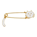 Maxbell Women Gold Alloy Metal Kilt Pin Animal Cat Brooch Large Safety Pin White