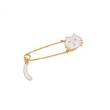 Maxbell Women Gold Alloy Metal Kilt Pin Animal Cat Brooch Large Safety Pin White