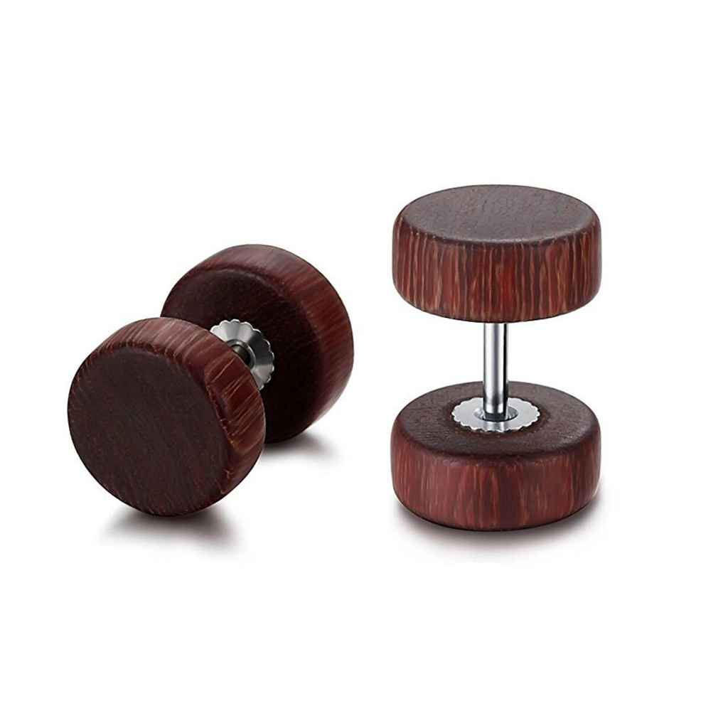 Maxbell Wood Wooden Women Mens Stud Earrings Ear Plugs Piercings Screw 10mm Brown