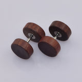 Maxbell Wood Wooden Women Mens Stud Earrings Ear Plugs Piercings Screw 10mm Brown