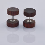 Maxbell Wood Wooden Women Mens Stud Earrings Ear Plugs Piercings Screw 10mm Brown