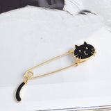 Maxbell Women Gold Alloy Metal Kilt Pin Animal Cat Brooch Large Safety Pin Black