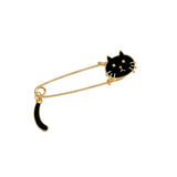 Maxbell Women Gold Alloy Metal Kilt Pin Animal Cat Brooch Large Safety Pin Black