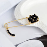 Maxbell Women Gold Alloy Metal Kilt Pin Animal Cat Brooch Large Safety Pin Black