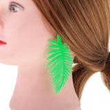 Maxbell Acrylic Nightclub Exaggerated Earring Long Leaf Shape Earstuds Jewelry green