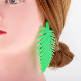 Maxbell Acrylic Nightclub Exaggerated Earring Long Leaf Shape Earstuds Jewelry green