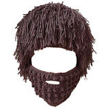 Maxbell Unisex Knit Bearded Hat Handmade Wig Winter Warm Ski Mask Beanie Kids Brown