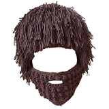 Maxbell Unisex Knit Bearded Hat Handmade Wig Winter Warm Ski Mask Beanie Kids Brown