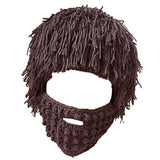 Maxbell Unisex Knit Bearded Hat Handmade Wig Winter Warm Ski Mask Beanie Kids Brown