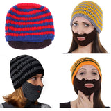 Maxbell Novelty Beard Hat Face Mask Winter Ski Knit Beanie Cap with Detachable Beard Red Blue