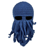 Maxbell Unisex Beard Hat Knit Beanie Cap Winter Warm Octopus Hat Windproof Funny Navy