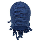 Maxbell Unisex Beard Hat Knit Beanie Cap Winter Warm Octopus Hat Windproof Funny Navy