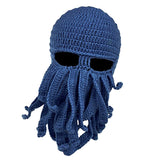 Maxbell Unisex Beard Hat Knit Beanie Cap Winter Warm Octopus Hat Windproof Funny Navy