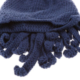 Maxbell Unisex Beard Hat Knit Beanie Cap Winter Warm Octopus Hat Windproof Funny Navy