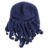 Maxbell Unisex Beard Hat Knit Beanie Cap Winter Warm Octopus Hat Windproof Funny Navy